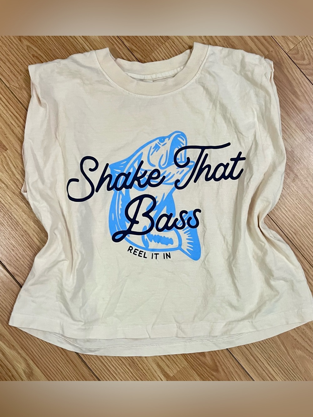 American Apparel Lake Cream Graphic Tank with Blue and Navy Print - Fish